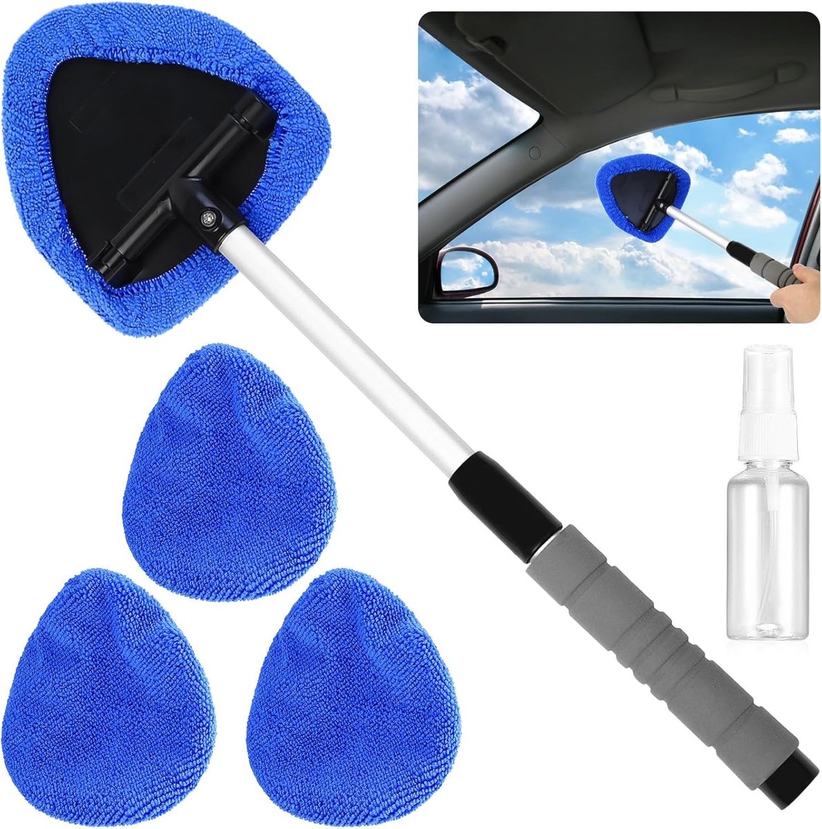 Autoruitenreiniger Gereedschap - Blauw - Uitschuifbare Handgreep met Draaibare Kop - Voor Auto en Thuisgebruik