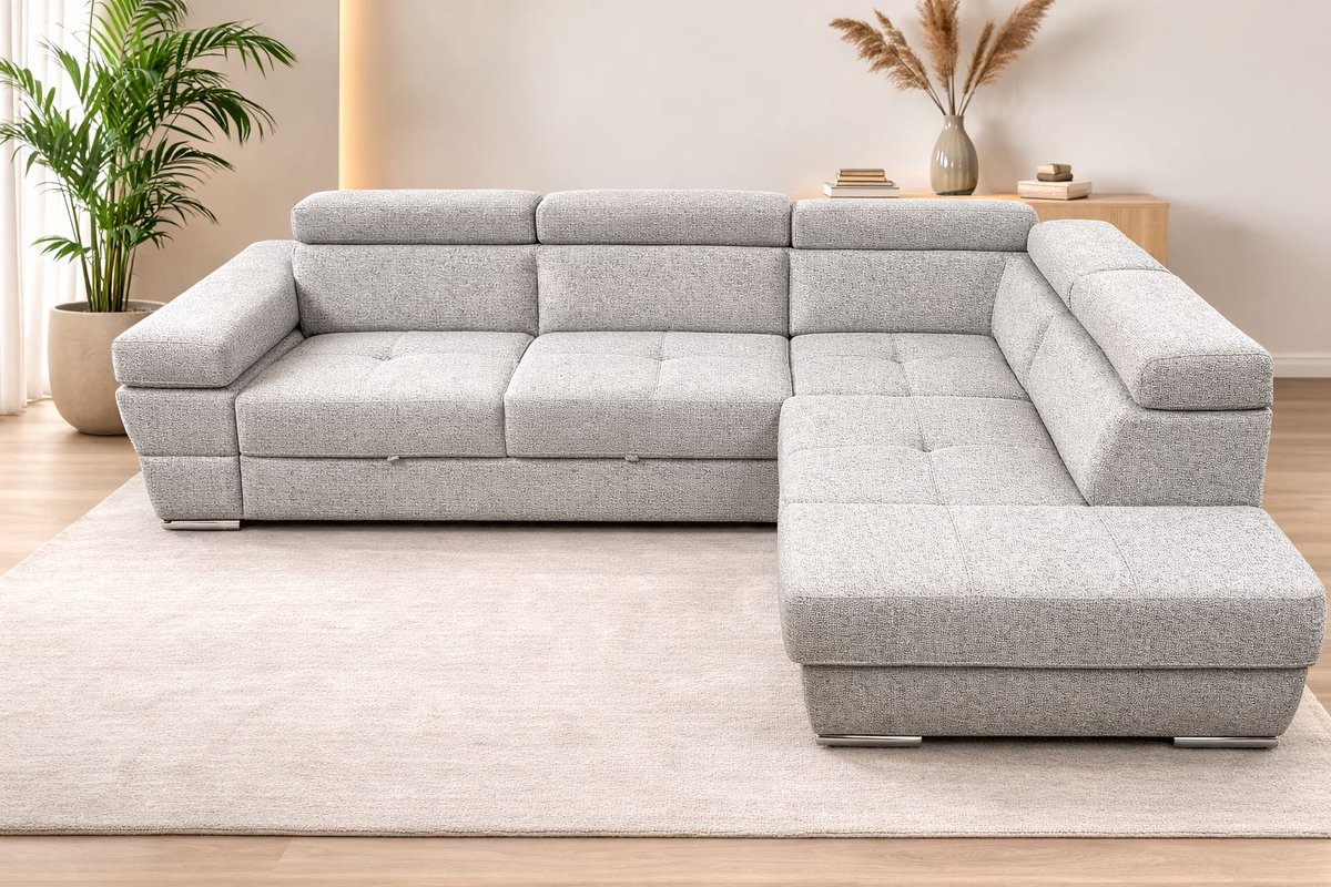 hoekbank lazaro small- lounge links- met bed en opbergruimte- structuurstof - hoeksalon left met bed en opbergruimte