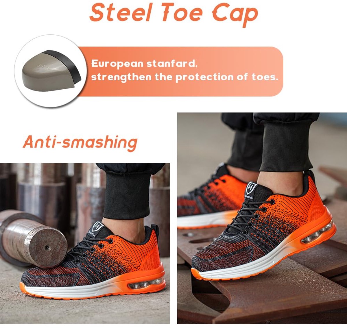 Veiligheidsschoenen Heren Werkschoenen Dames Lichtgewicht Stalen Neus Schoenen Beschermende Schoenen Sneaker Oranje EU - ShopVlot