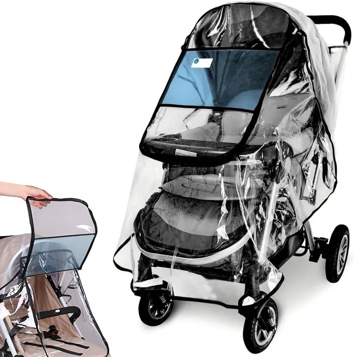 Beschermhoes voor kinderwagens met voorraam, zonnescherm en EVA-materiaal voor optimale ventilatie en veiligheid