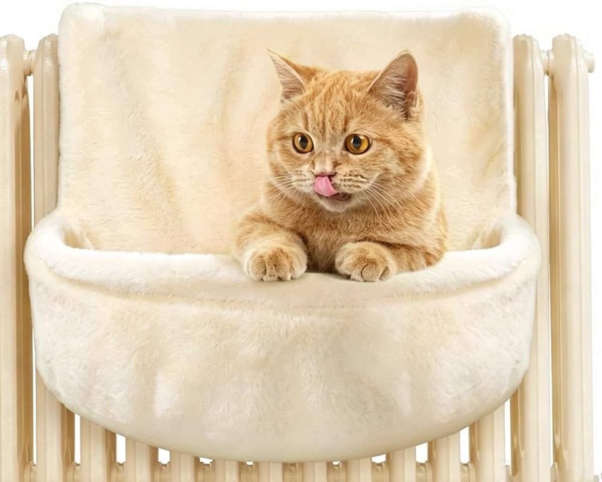 Warme Kattendeken voor Radiator, Verwarmingsmat met Zachte Pluche Bedekking, Hangende Kattenhangmat voor Standaard Verwarmers, Wasbaar en Comfortabel