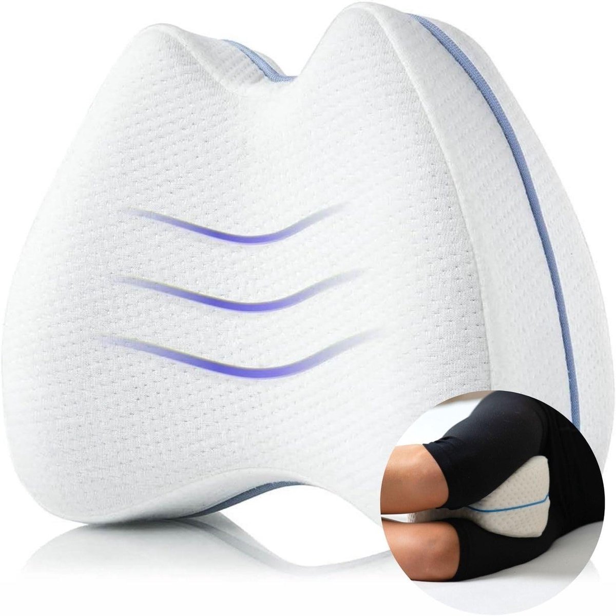 Kniekussen - Beenkussen traagschuim - Pijnvrij slapen - Ergonomische vorm - 23.5x9.5 cm - Wit
