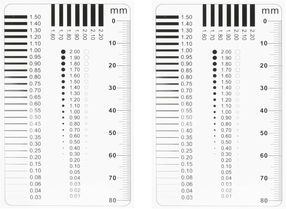 Set van 2 scheurmeters en scheurtemplates met brede scheurruler en meetinstrument voor nauwkeurige scheurbreedtemeting, ideaal voor bouwprojecten en renovaties