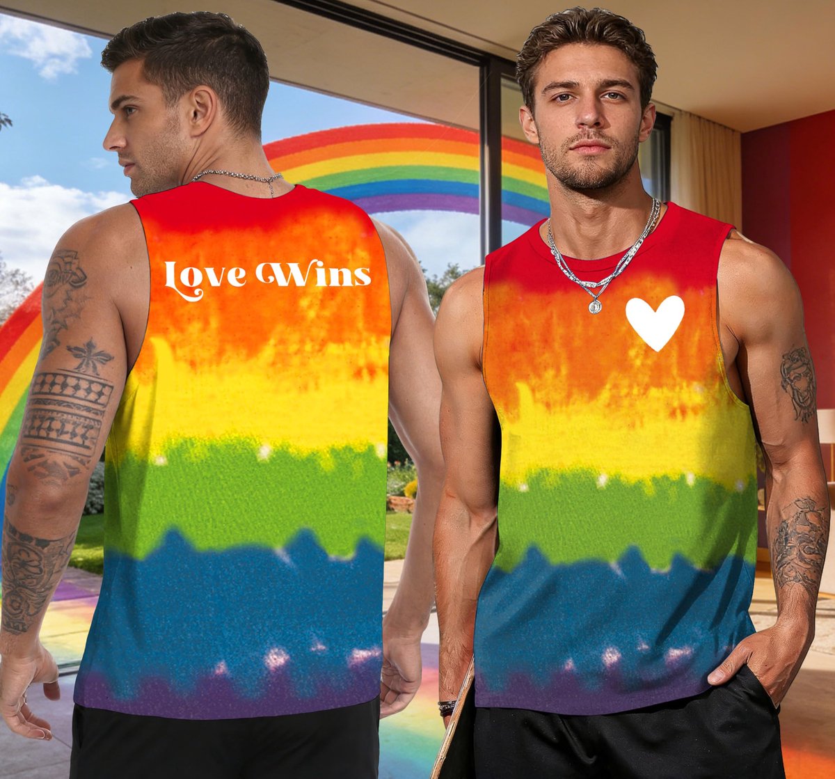 Tanktop voor heren 3XL - mouwloos shirt - regenboog liefde print - ideaal voor de zomer - ShopVlot