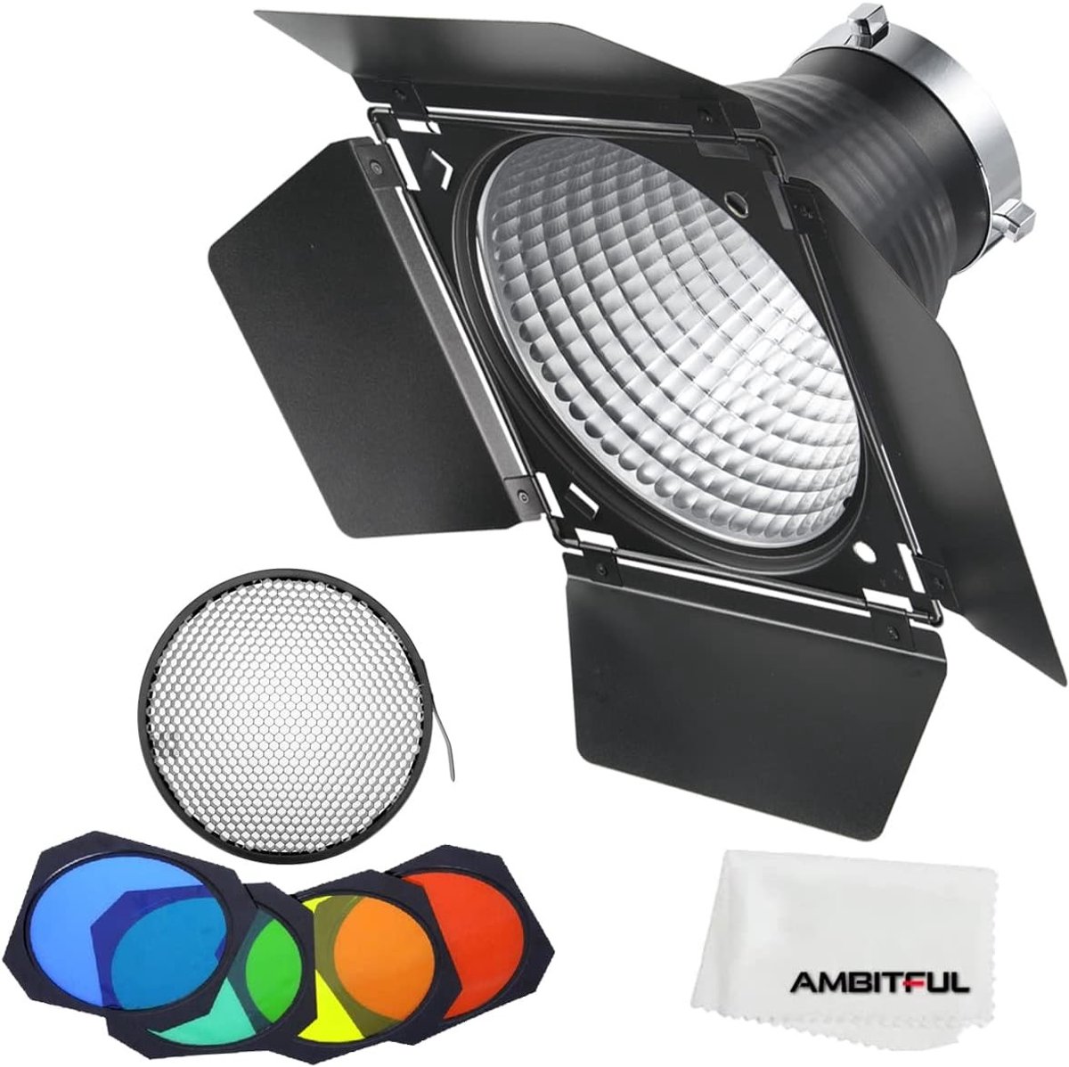 Professionele 7" Fish Scale Patronen Reflector Diffuser met Barn Door, Honingraatrooster en 4 Kleurfilters voor Fotografie Accessoires