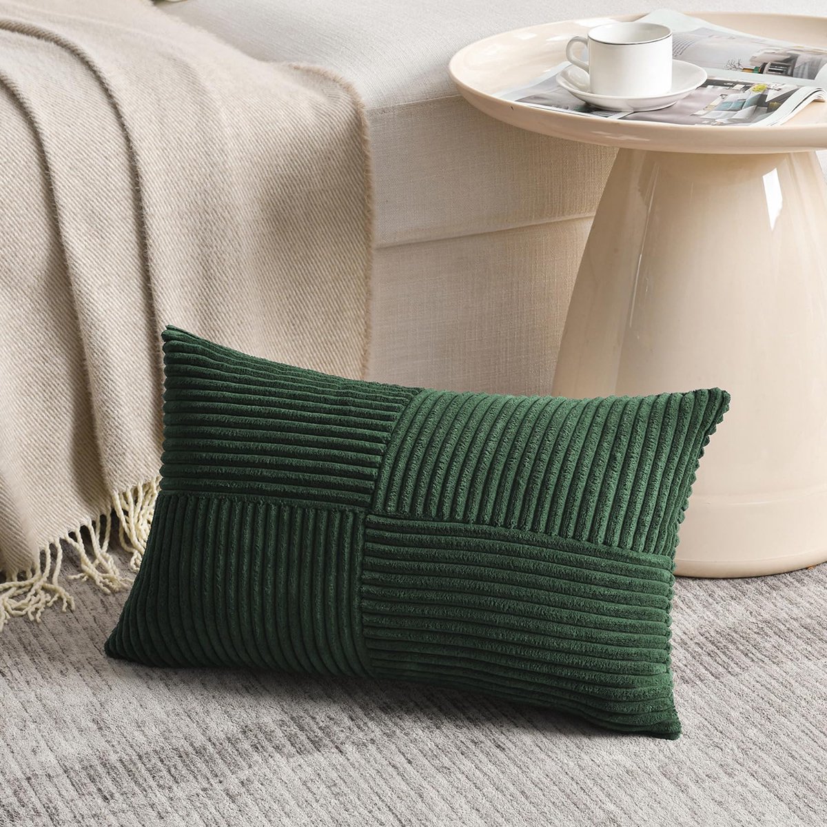 Kussenslopen 35 x 55 cm - Donkergroen corduroy - Modern zacht kruispatroon - Decoratief voor bank of slaapkamer - ShopVlot