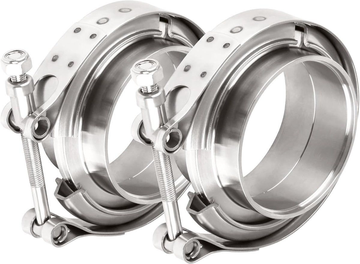 Set van 2 V Band Klemmen met Flens, Diameter 63,5 mm, RVS, Turbo Slang en Snelle Ontgrendeling voor Turbo-uitlaatsystemen