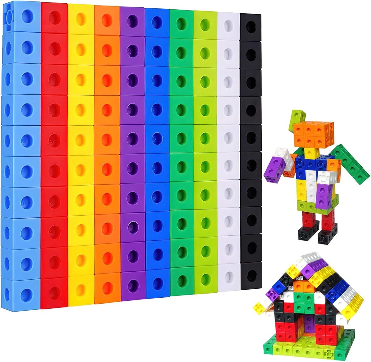 Set van 100 insert blokken voor basisschoolleerlingen - Educatief speelgoed voor kinderen van 3 tot 8 jaar - Creatieve bouwblokken voor jongens en meisjes
