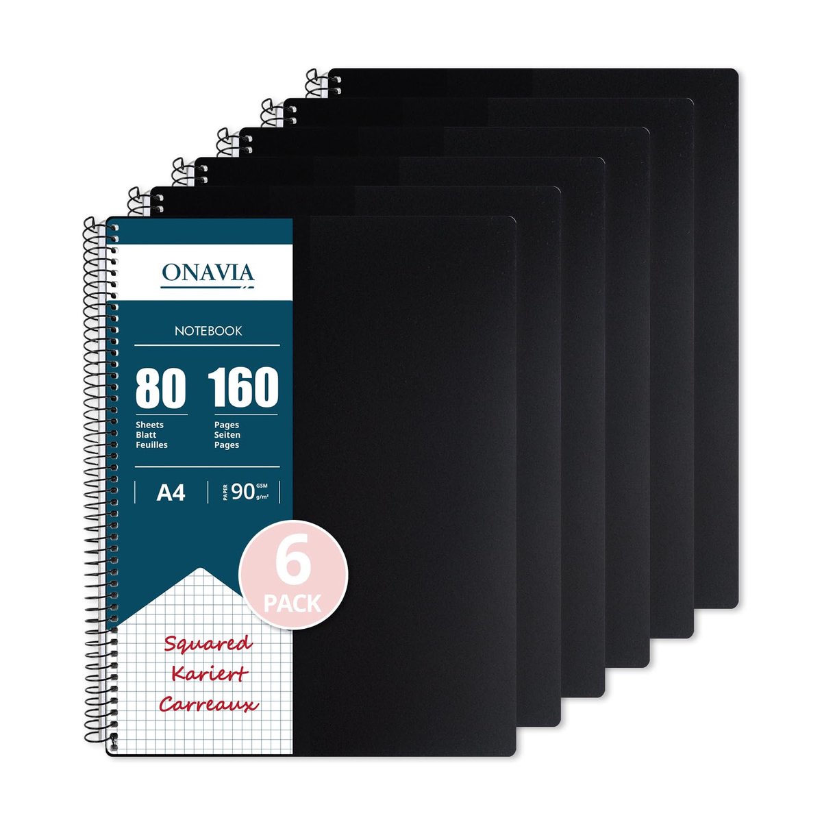 Notitieboek A4 6 pack - 80 vellen 90g/m² gerasterd - spiraal gebonden - ideaal voor aantekeningen - ShopVlot