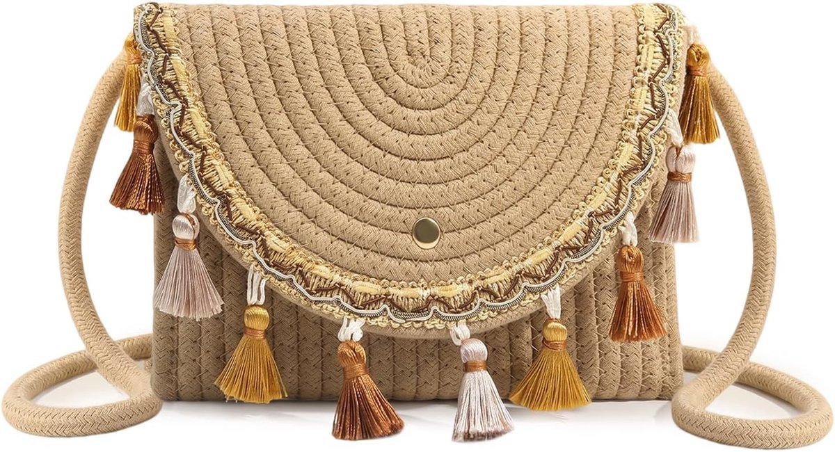 Trendy Dames Schoudertas voor de Zomer, Geweven Design met Kwastje en Magnetische Sluiting, Ideaal voor Uitjes en Feestjes