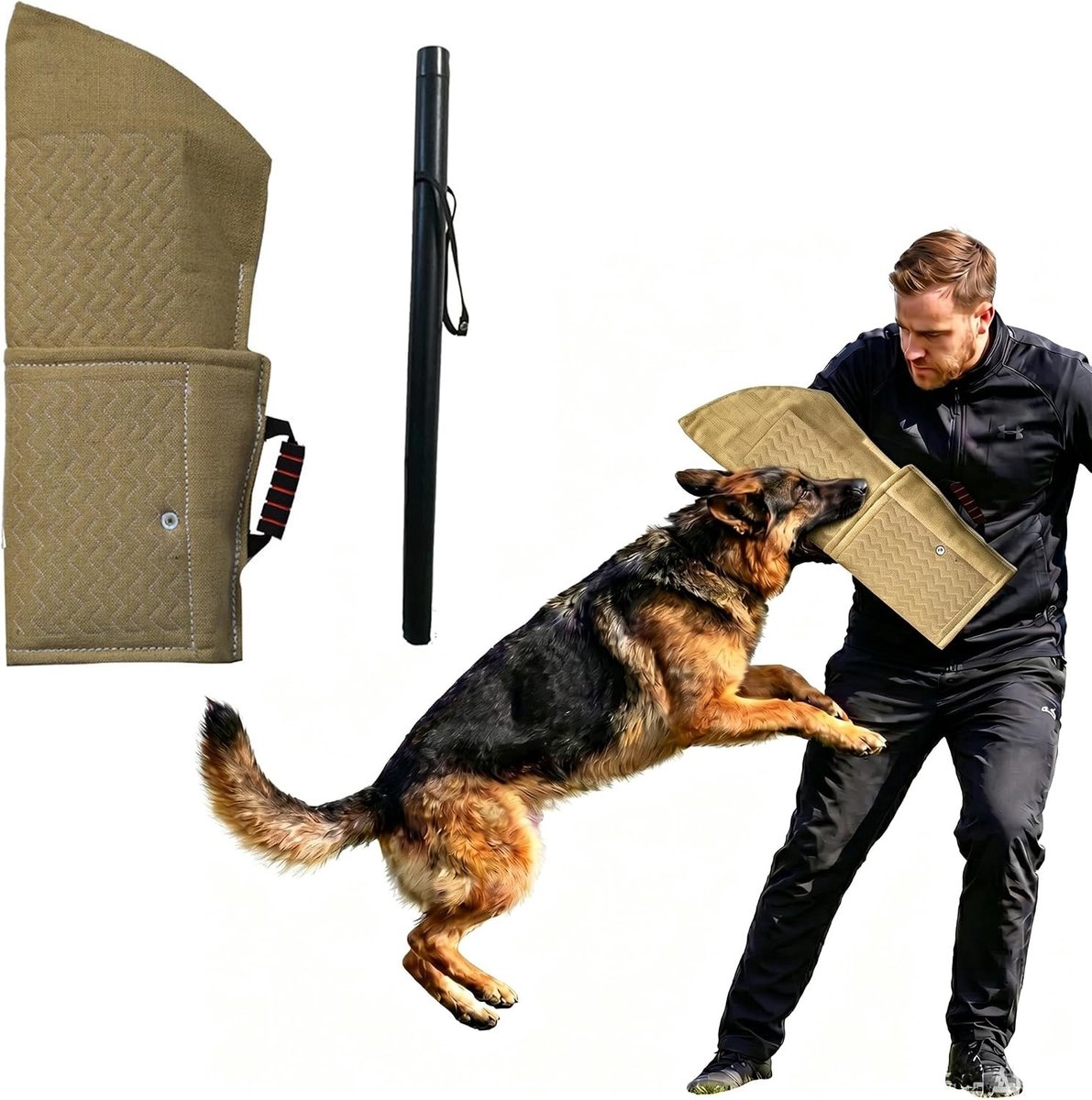 Grote Hond Bijt Mouw voor Agility Training - Arm Bescherming met PU Leren Stok Set voor Effectieve Hondentraining
