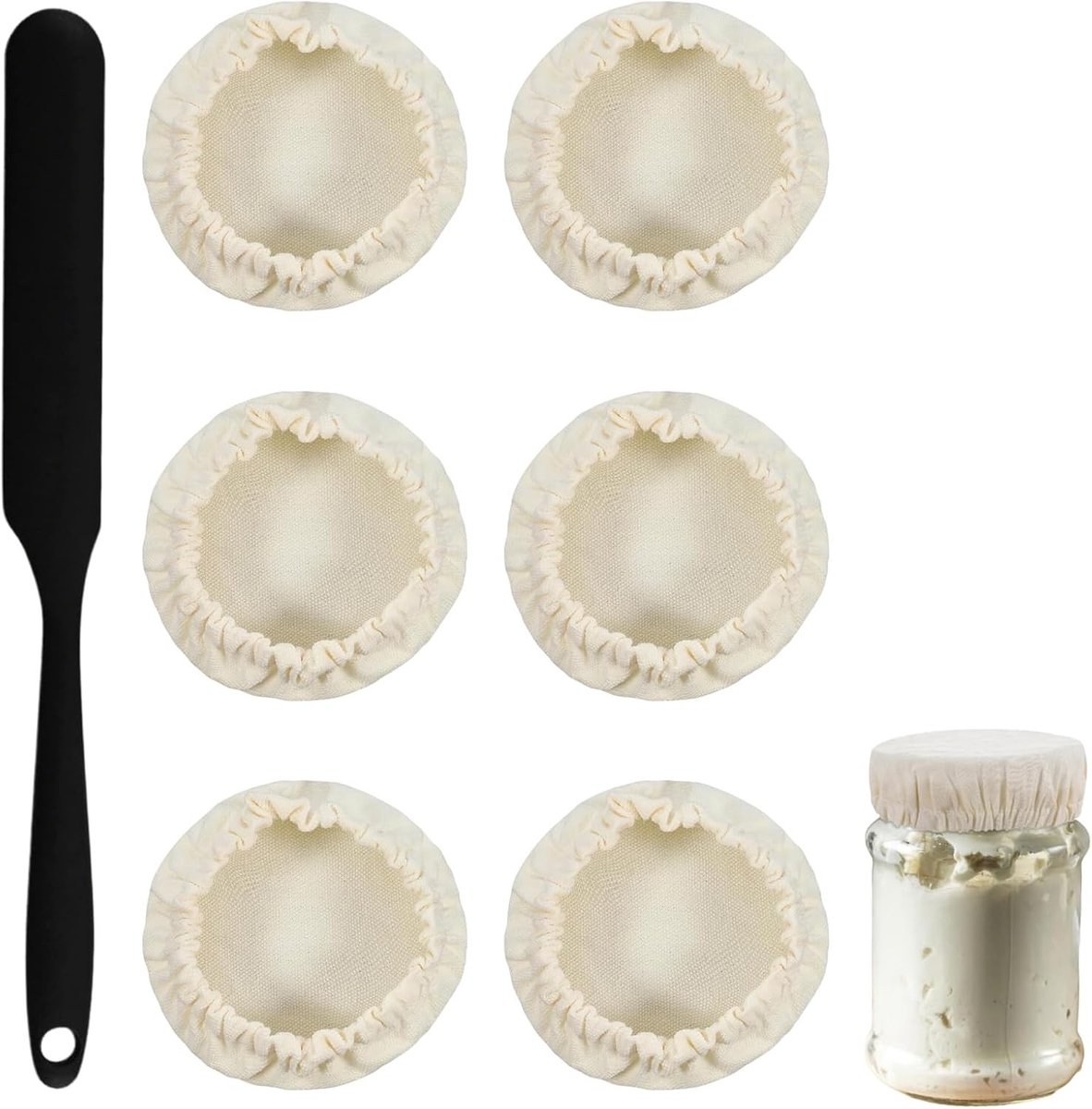 Herbruikbare Fermentatie Pot Covers met Siliconen Spatel - Ademend Katoenen Deksel voor Sourdough, Kombucha en Kefir Fermentatie Jars
