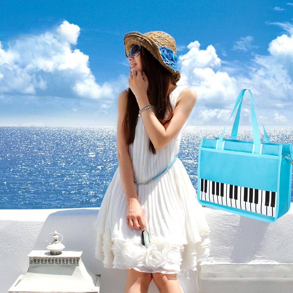 Schoudertas muziek 38 x 12 cm - nylon waterdicht - pianosleutel design - ideale reistas voor dames - ShopVlot