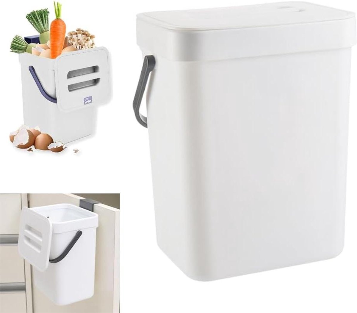 Keuken Afvalbak - Compostbak Deksel - Organisch Afval - Geurabsorberend Deksel - 3 Liter - Wit