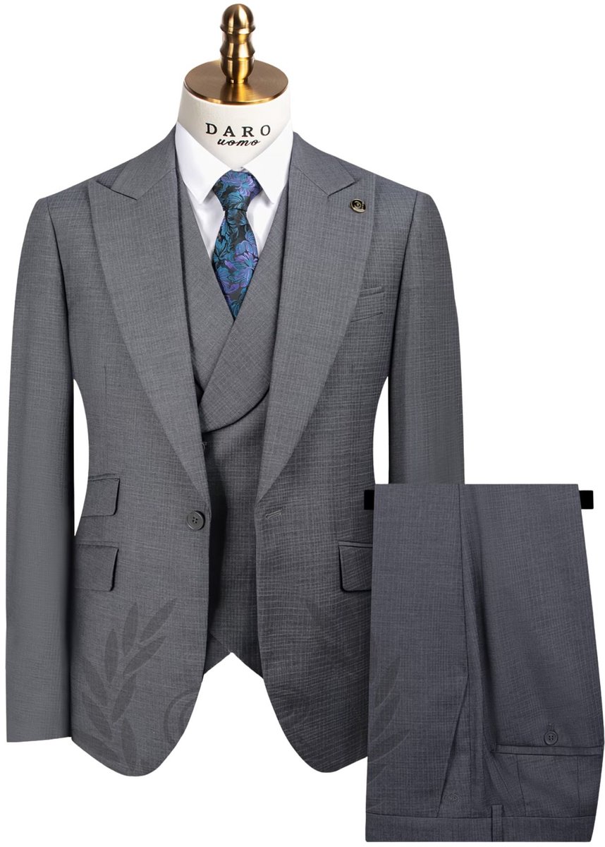 Currero 3 Delig Herenpak Met Overhemd Suit 2 Delig Tailored Fit Kostuum Business Pak Trouwpak Smoking Tuxedo Stijl Bruiloft Kantoor & Feest Lood Kleur