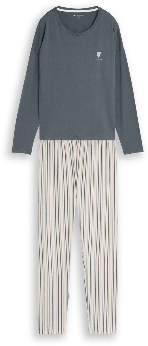 Tom Tailor - Pyjamaset met streepmotief van katoen - Maat 38 - green-medium-stripes