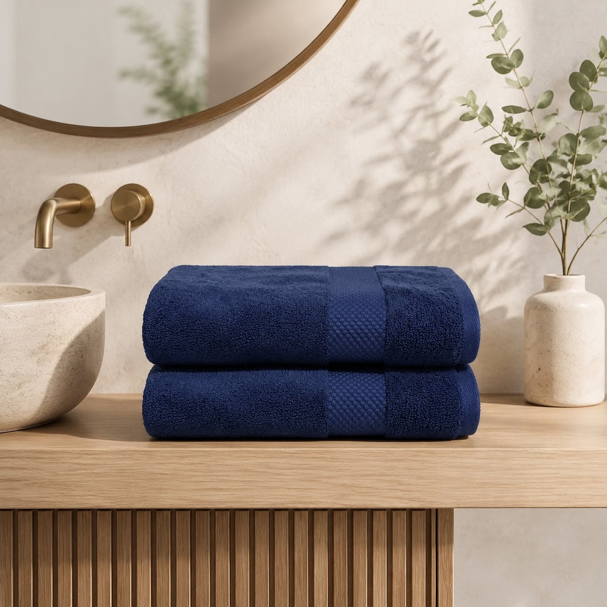 The Linen Room Handdoeken – 100 x 150 cm – Set van 2 – 100% Katoen – 650 GSM Dubbelgetwijnd 20/2 Garen – OEKO-TEX® – Sauna, Wellness & Strand – Donkerblauw