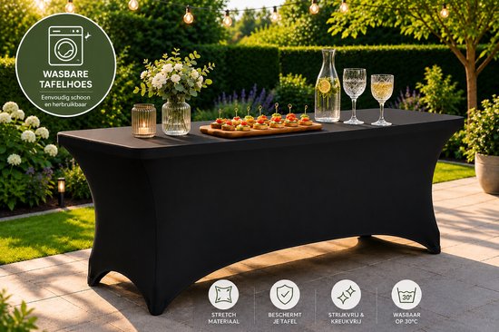 Brixy Inklapbare Tafel Incl. Tafelrok - Campingtafel - 180 x 74 x 74 cm - Klaptafel - Vouwtafel Buiten - Tuintafel - Zwart van Brixy — afbeelding 2