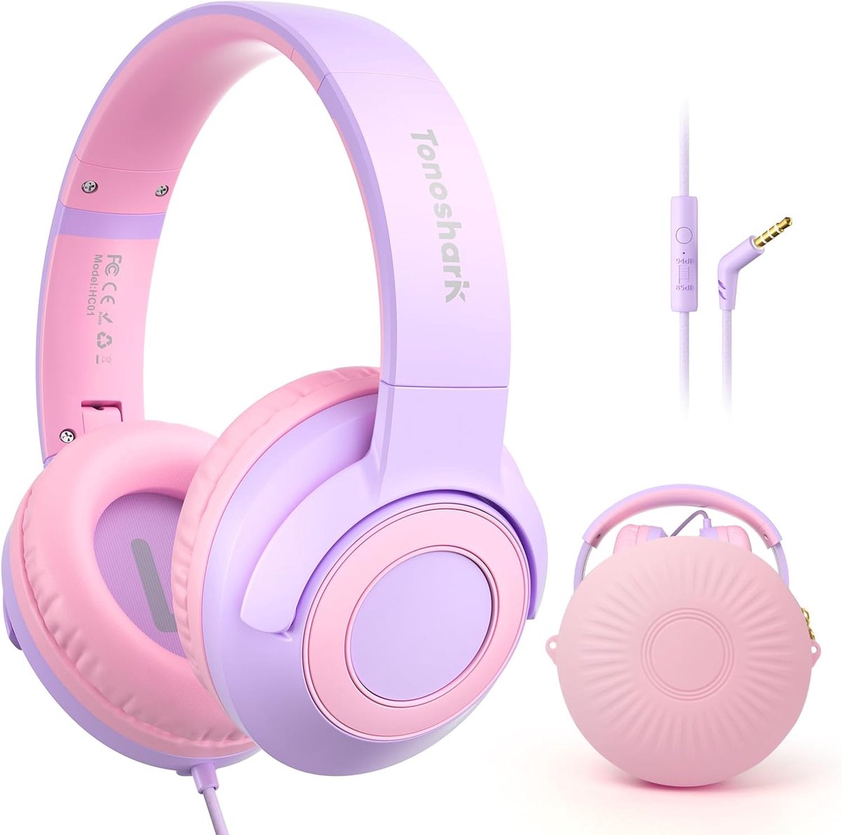 Thijox - Hoofdtelefoon voor Kinderen - Bedraad met Microfoon - Volume Beperkt tot 85/94dB - Opvouwbare 3,5 mm Jack Headset in Purper - Perfect voor Sc