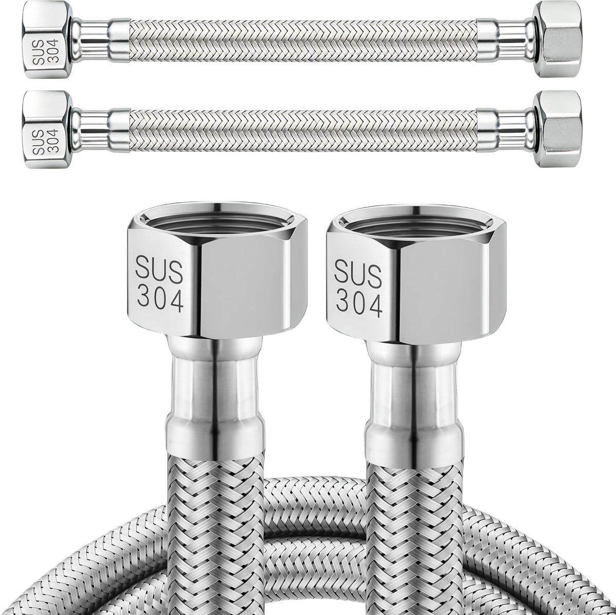 Inovra- Flexibele Slang 20 cm - Roestvrij Staal - Lekvrij Design - Duurzaam - Corrosiebestendig - 1/2" UWS x 1/2" UWS - Tuinslang