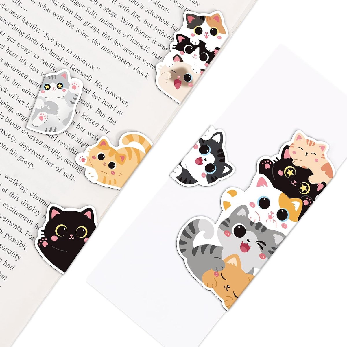 Thijox - Set van 6 Schattige Magnetische Kattenbladwijzers voor Boekenliefhebbers, Zwarte Kattengeschenken, Gepersonaliseerde Boekenleggers, Perfect v