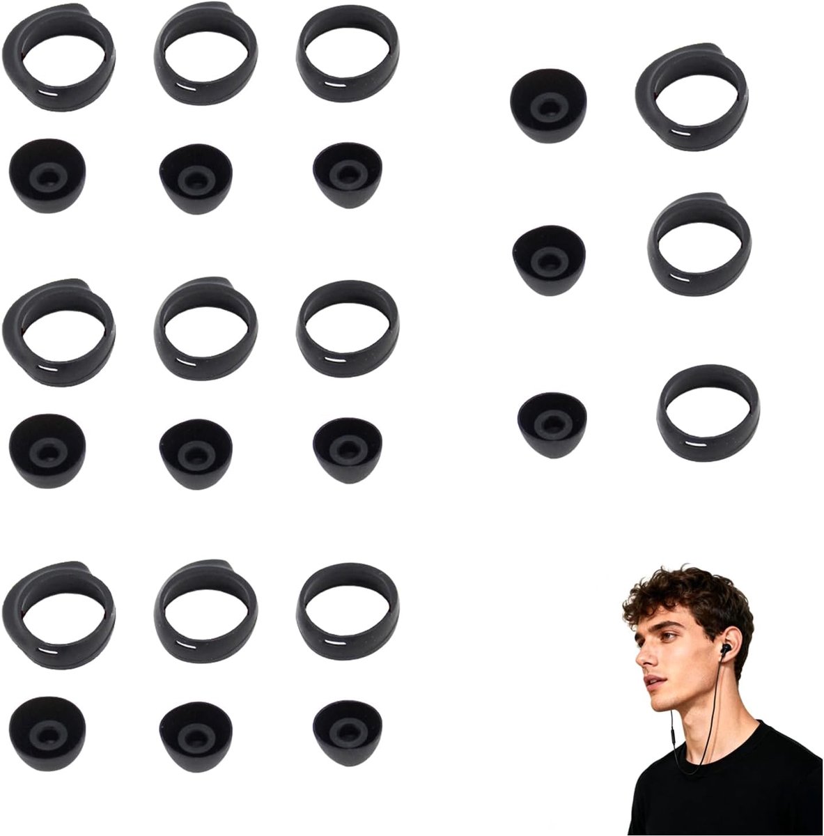 Thijox - 24-delige set Eartips voor oordopjes, siliconen antislip vervangingsset voor Galaxy Buds Plus SM-R175 en Galaxy Buds 2019 SM-R170, zwart, een