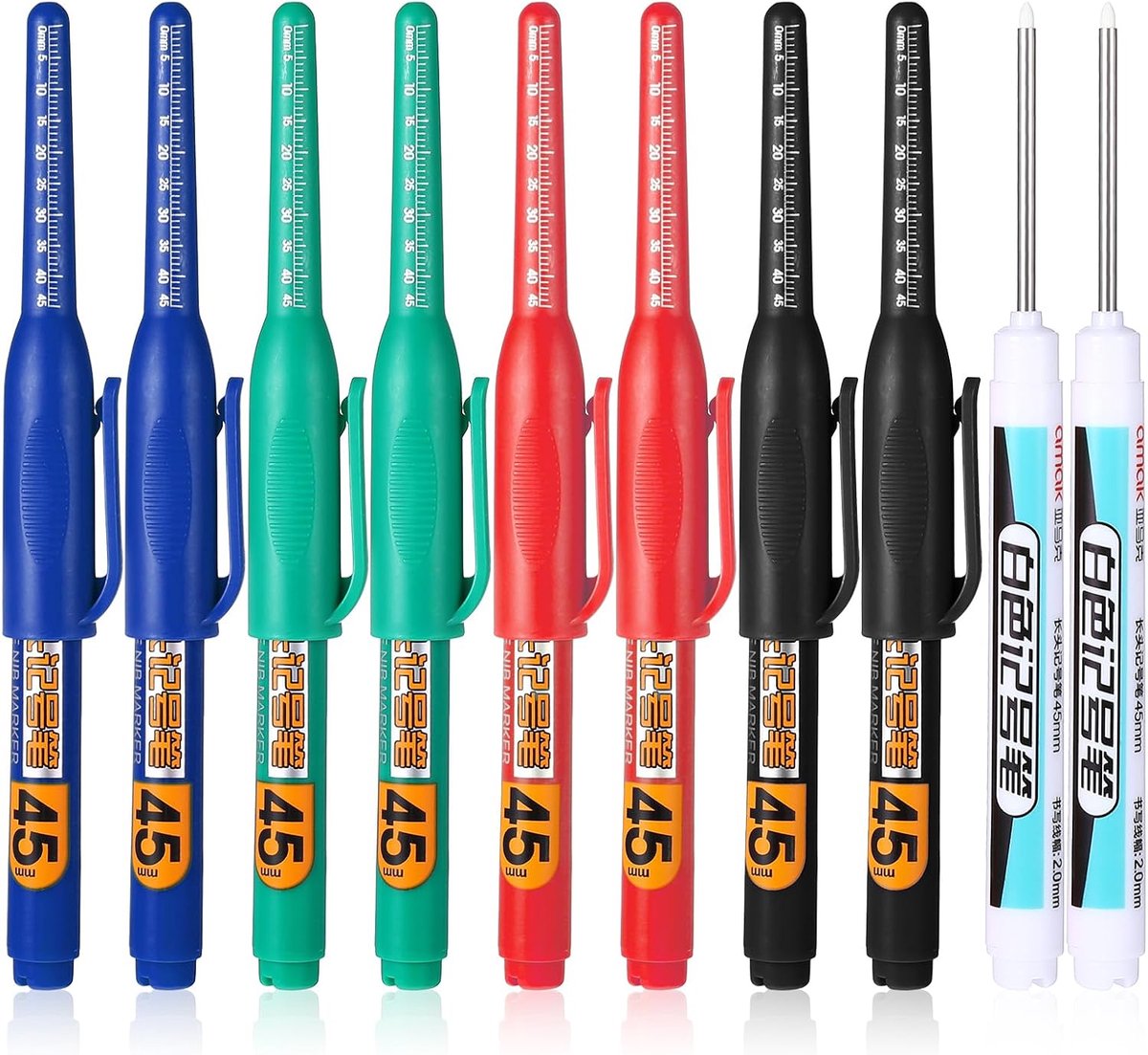 Thijox - 5 Stuks Diep Bereik Markers - Lange Penpunt Waterdichte Marker - Multifunctionele Diep Gat Markeerpennen - 45 mm Bereik - Permanente Kleur: Z