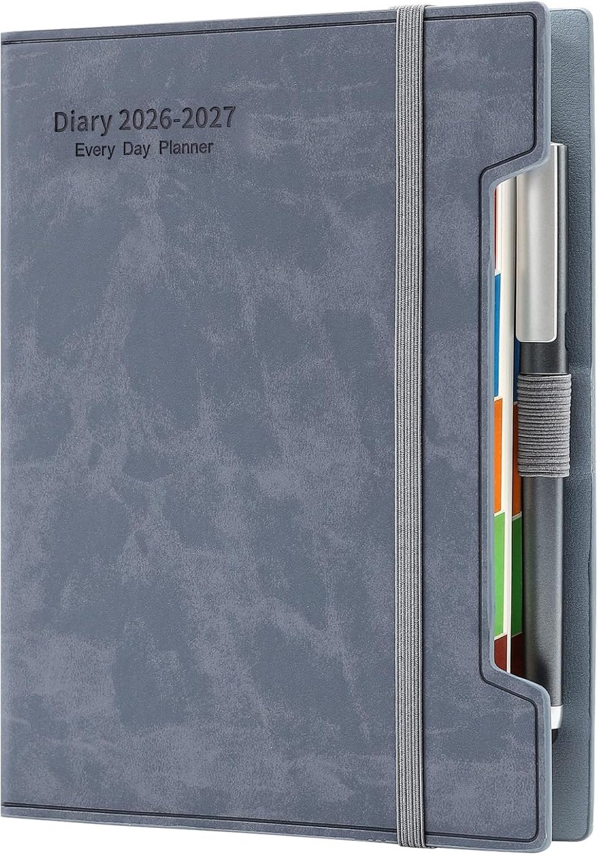 Thijox - Academisch Dagboek 2026-2027 A5 Dag per Pagina, Dagplanner met Harde Kaft, Penlus, Stickers en Pen, Blauw, Ideaal voor School en Persoonlijke