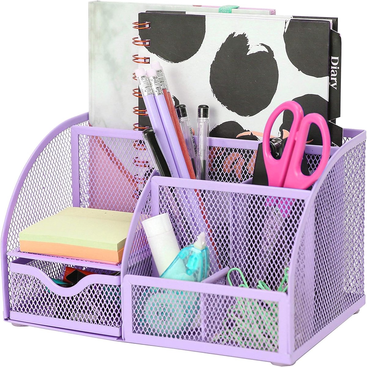 Thijox - Bureau-organizer Lila - Multifunctionele Lade-organizers en Pennenhouder van Metalen Gaas - Desk Organizer voor Kantoor en Thuis - Ruimtebesp