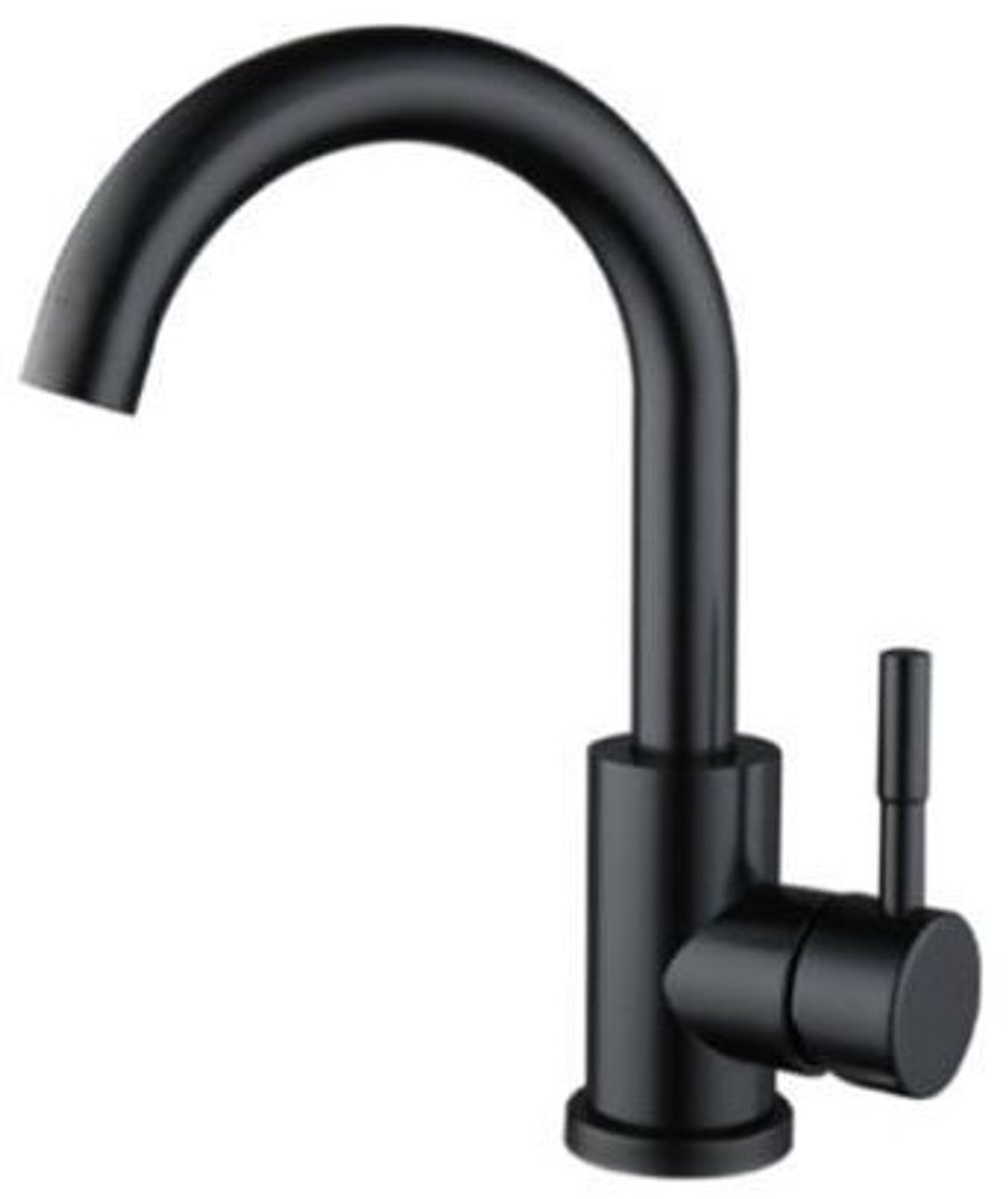 ZIMMER Wastafelkraan AXIA Mat zwart – Gebogen Uitloop – Koud & Warm Water – Massief Messing – Keramisch Binnenwerk