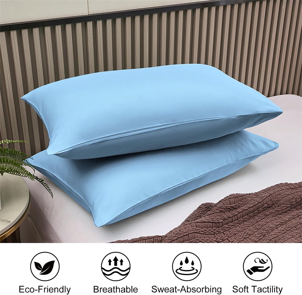 SnelShoppen - 2-Pack Kussenhoezen 100% Katoen Ademend Kussenhoes 40 x 70 cm Luchtblauw Geschikt voor Woonkamer Slaapkamer en Gezelligheid