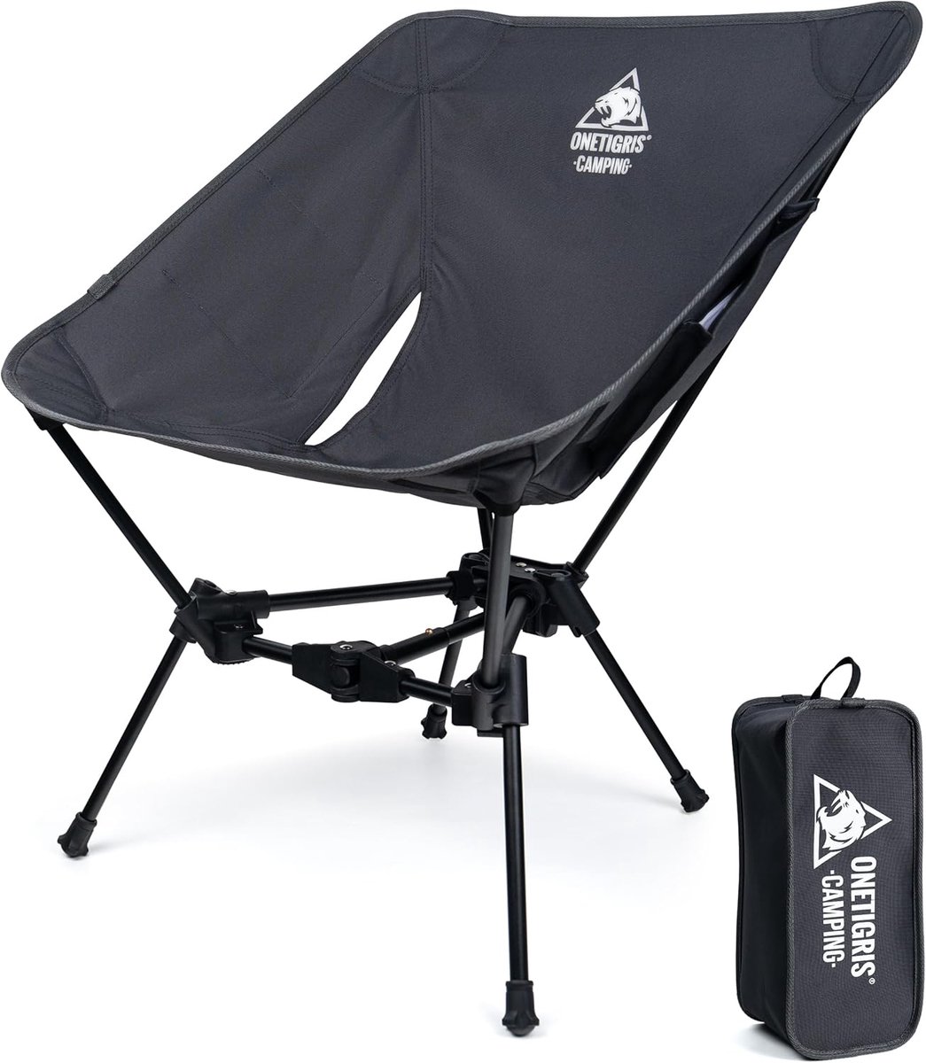 Thijox - Opvouwbare Campingstoel - Lichtgewicht Klapstoel - 150 kg Draagvermogen - Driehoekig Frame - Vouwstoel met 2 Zijzakken - Ultralicht Grijs - B