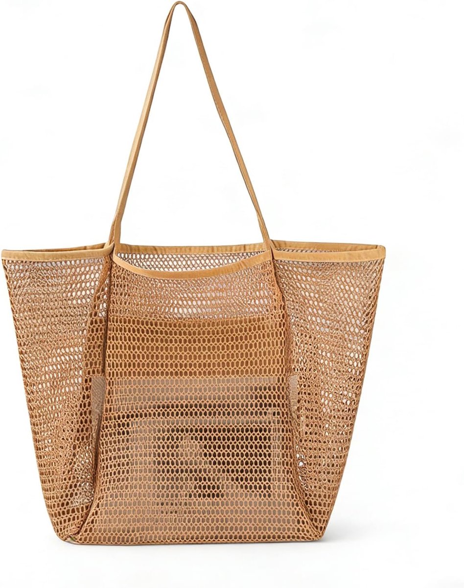 Thijox - Grote Strandtas Dames XL Familie, Opvouwbare Mesh Strandtas met Rits Binnenzak, Lichtgewicht Netttas voor Vakantie, Winkelen en Strand