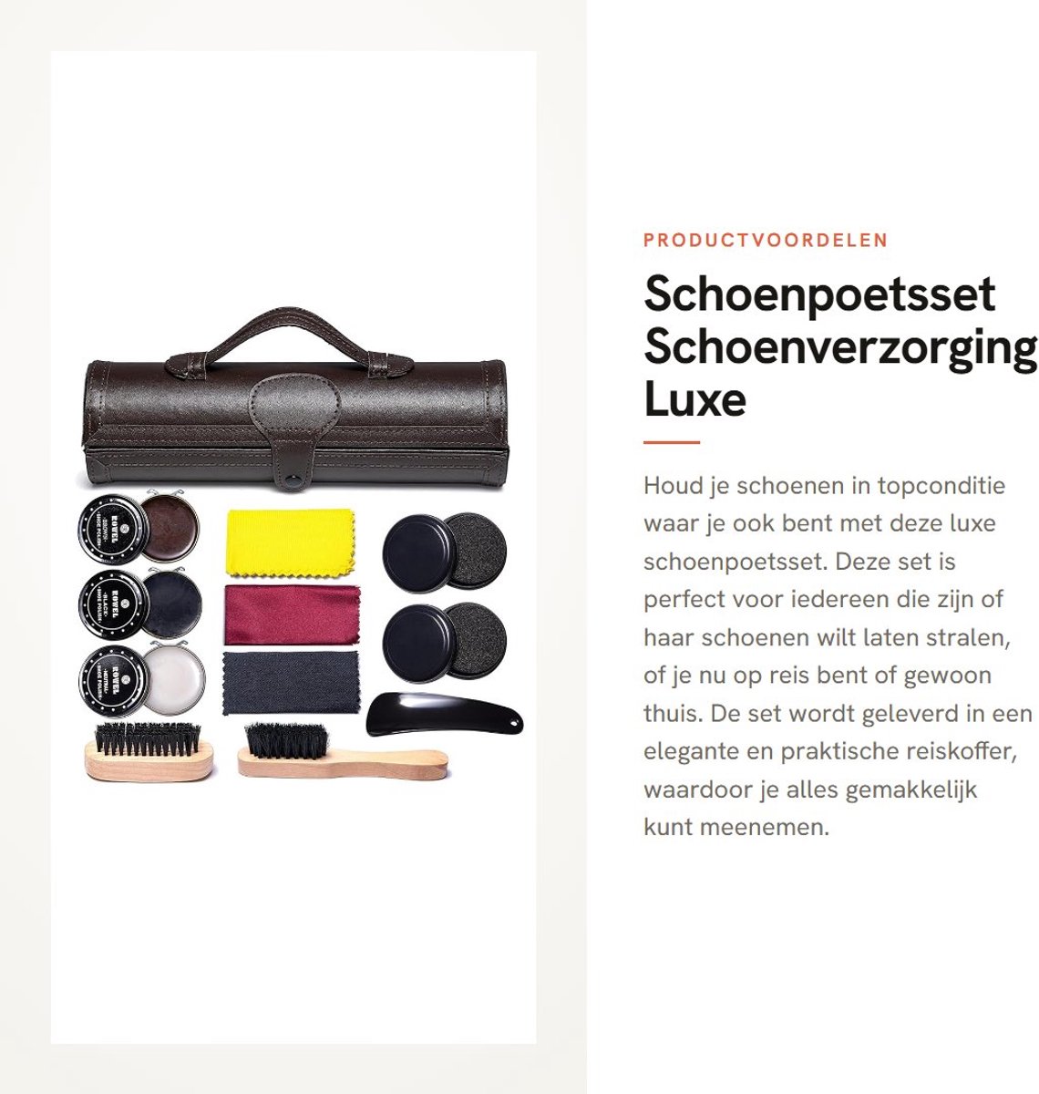 Inovra- Schoenpoetsset Luxe - Reiniging Set - Borstel/Applicator - Doek/Schoenhoorn - 12 Stuk - Draagbare Reiskoffer - Schoenpoets