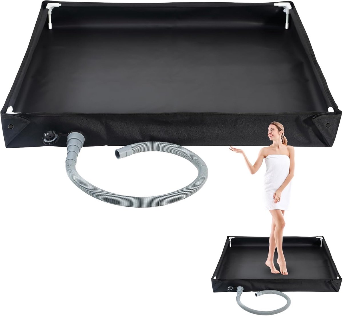 SnelShoppen - Portable Douchebak 2-in-1 Vouwbare Camping Douchebasis, Mobiele Douchebak met Afvoerslang, Opvouwbare Douchebasis 80 x 80 x 10 cm, Duurz