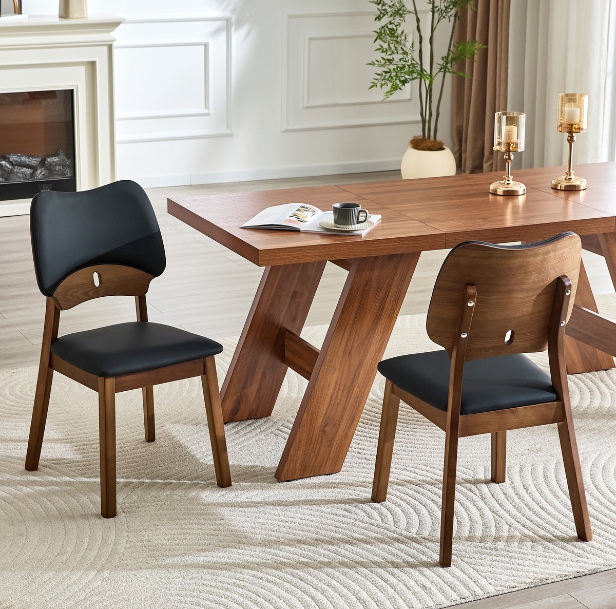 STILVORA Eetkamerstoel Set van 2 - Schommelende Vlinderrug Met Gewatteerde Zitting - Voor Eetkamer En Keuken - Rubberwood - Zwart