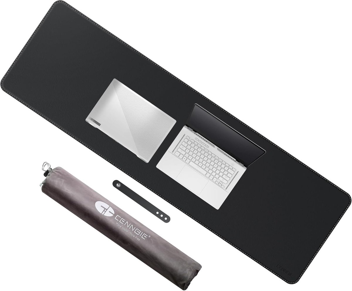 Leren Bureau Mat Bescherming 130x40cm - Extra Grote Leer Bureau Mat voor Computer en Muismat (Zwart)