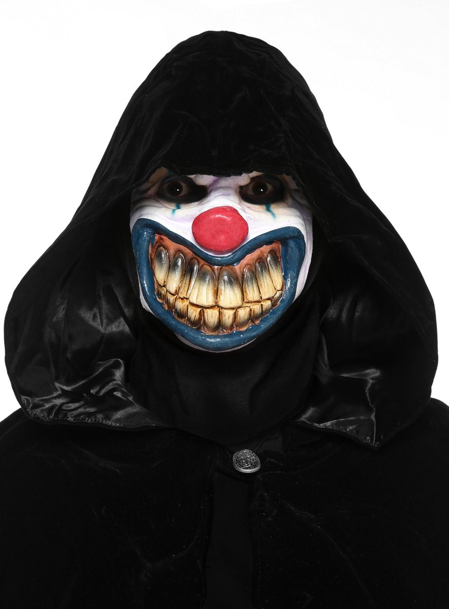 Horrorclown latexmasker met zwarte mantel, Halloween-set - Carnaval Halloween Fasching
