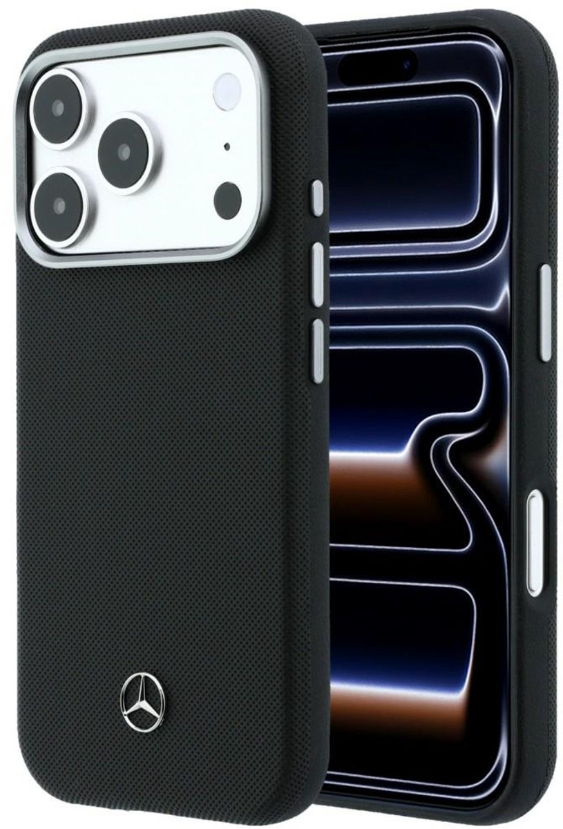 Mercedes Leather Semi Wrap Grill Pattern MagSafe Hoesje voor iPhone 17 Pro Zwart