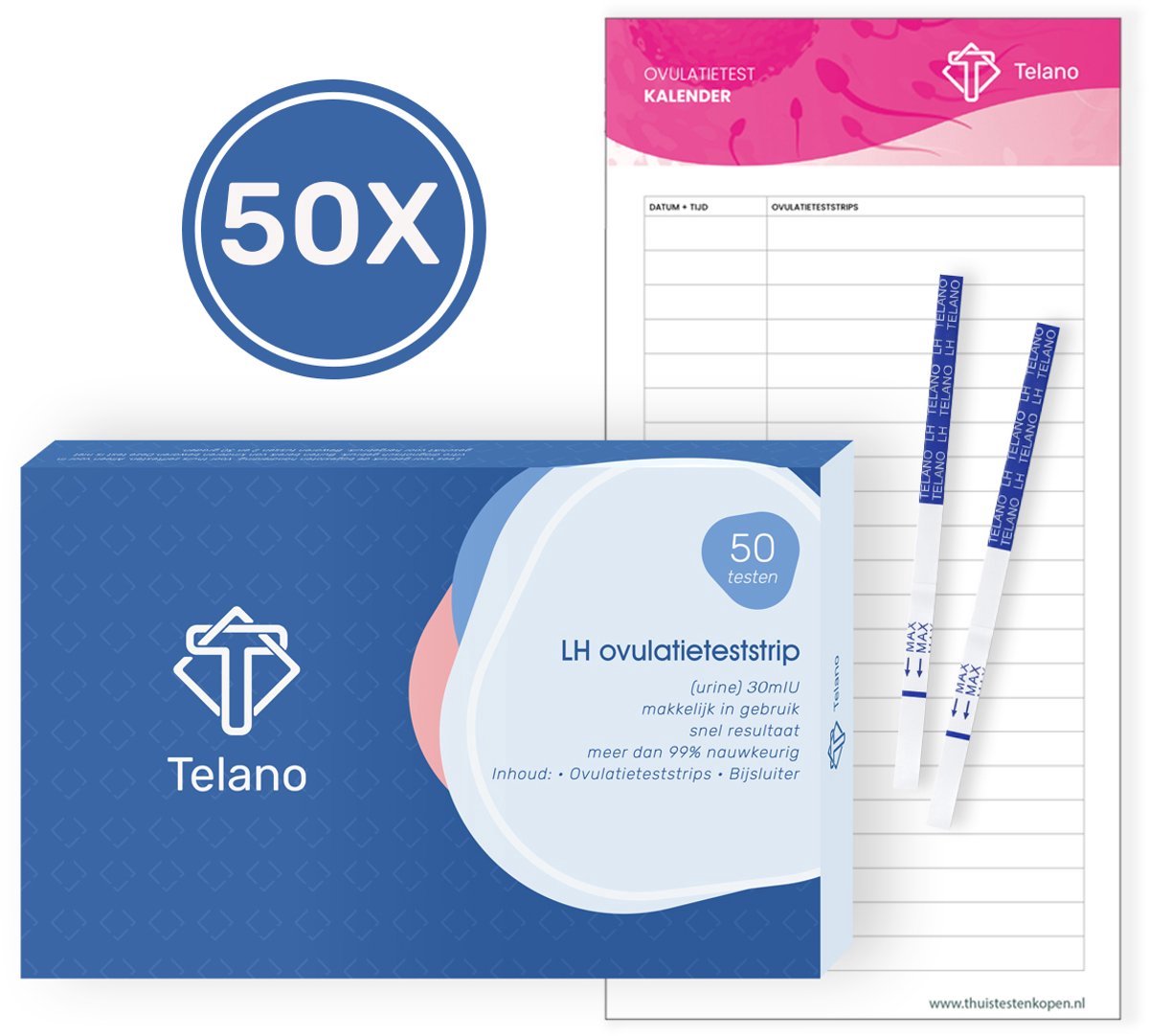Telano 50x Ovulatietest + 30x Zwangerschapstest Extra Vroeg Set - Ovulatiekalender - Strip - Dipstick – foto 2