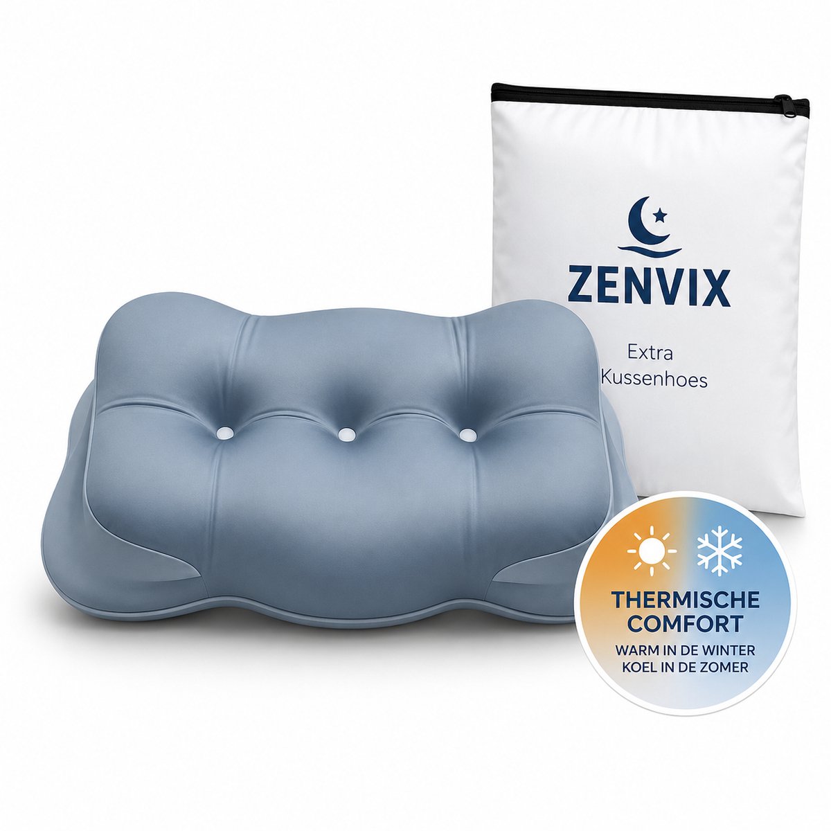 Zenvix® Kussenhoes voor Vlinderkussen – Vervanghoes voor Ergonomisch Hoofdkussen – Thermisch Comfort: Koel in de Zomer, Warm in de Winter – Afneembaar & Wasbaar op 30 °C – Past op Zenvix Vlinderkussen 60x38 cm – Blauw