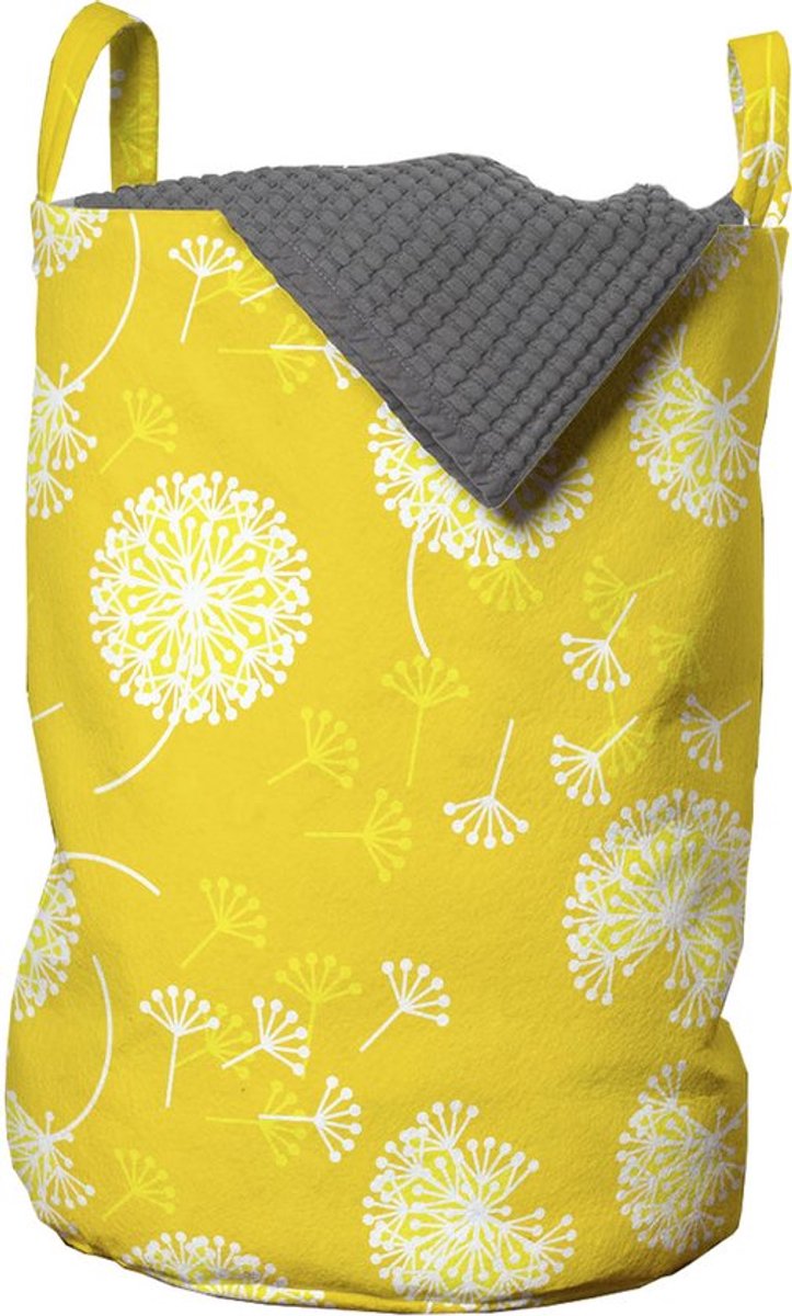 New Bed, Wasmand met Dandelion Bloemen in Geel Wit, Opbergmand kinderkamer met Handvatten en Koordsluiting, Speelgoedmand kinderen - Speelgoedkist - Wasbox - 33 x 48 cm