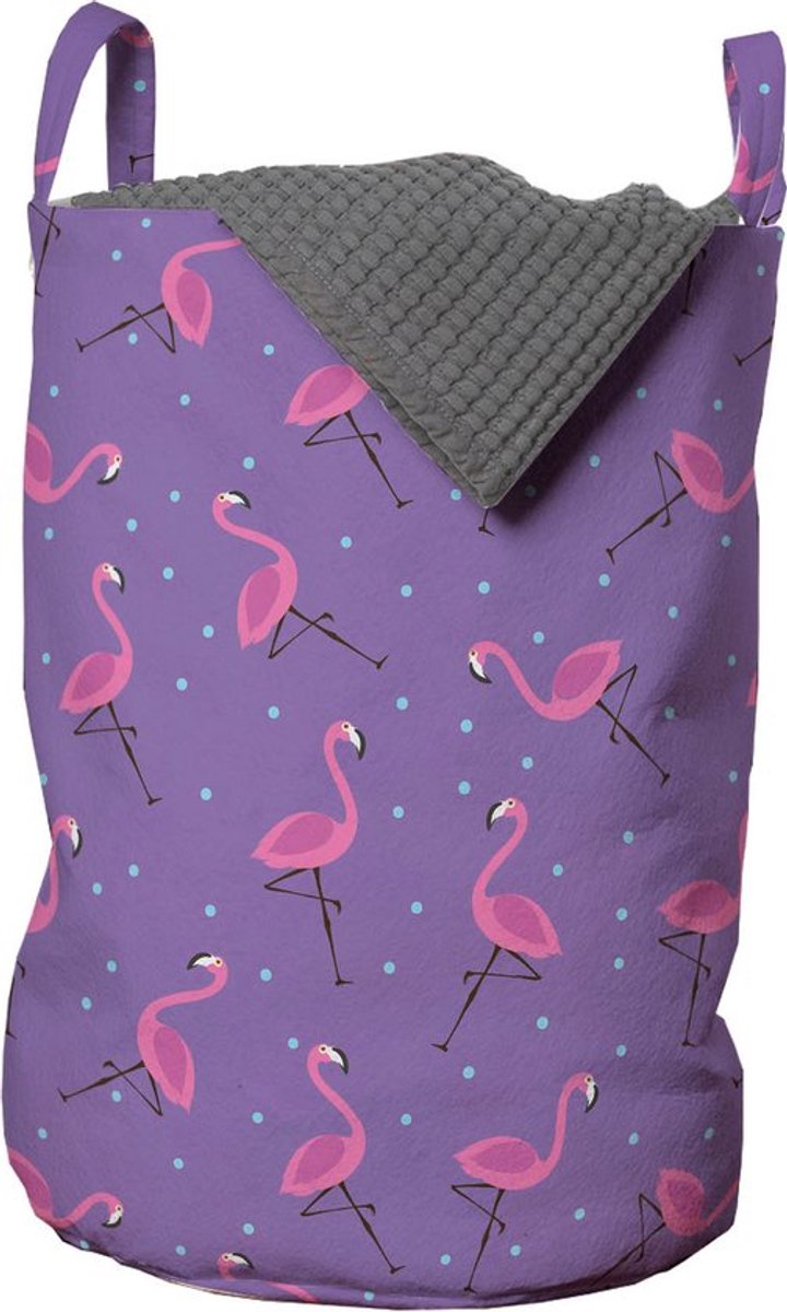 New Bed, Wasmand met Flamingo’s voor meisjeskamer, Flamingo Patroon Opbergmand kinderkamer met Handvatten en Koordsluiting, Speelgoedmand kinderen - Speelgoedkist - Wasbox - 33 x 48 cm