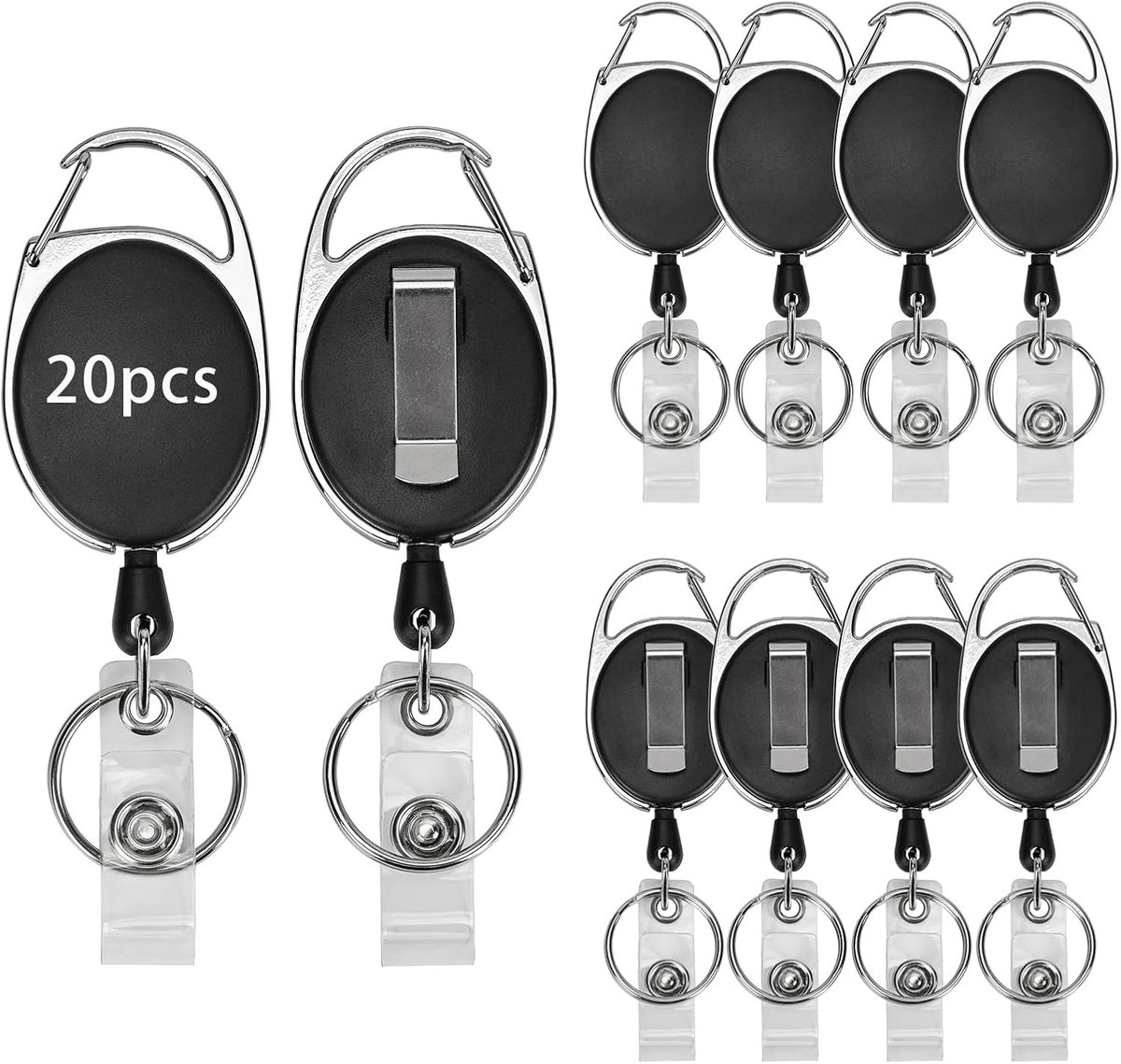 Set van 20 stevige retractable badge reels voor ID-badge, naamkaartjes en sleutels, ideaal voor kantoor, zorgprofessionals en evenementen