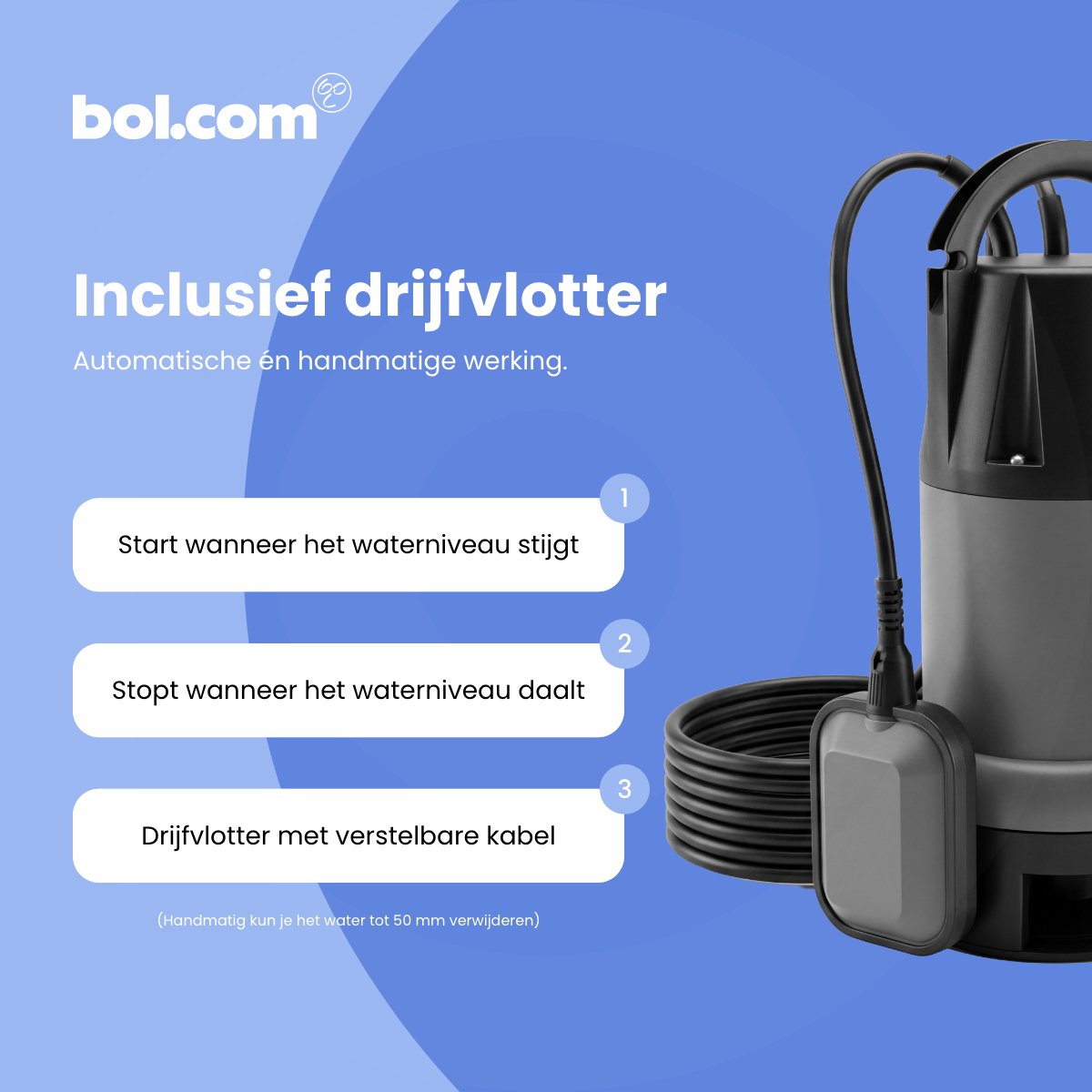 123® Vuilwater Dompelpomp 8000 l/u – Automatische Vlotterschakelaar – Waterpomp voor Kelder, Bouwput en Vijver – Pomp voor Vuil Water en Modder – foto 8