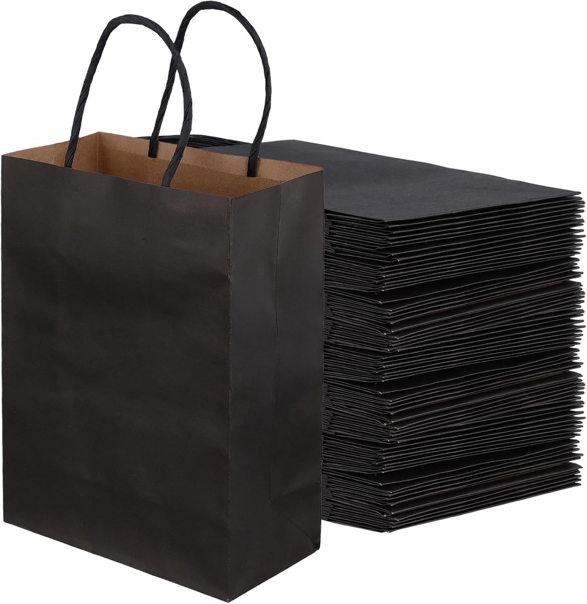 100 Stuks Kraft Papier Gift Zakken met Handgrepen 21x15x8cm, Zwarte Feestzakjes voor Verjaardag, Bruiloft en Kerstverpakking