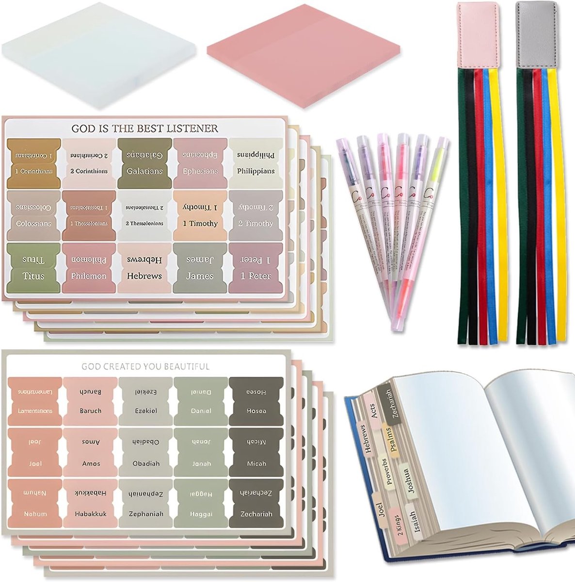 Complete Bijbel Kit met 150 Index Tabs, 2 Ribbons, 6 Highlighters en 100 Plaknotities voor Creatief Bijbel Journaling voor Vrouwen