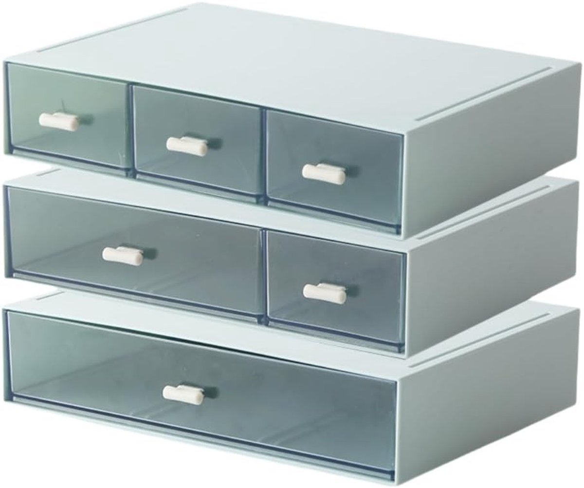 Stapelenbare bureau-organizer met 6 lades, 3-laags plastic opbergdoos voor bureau, make-up opslag en accessoires