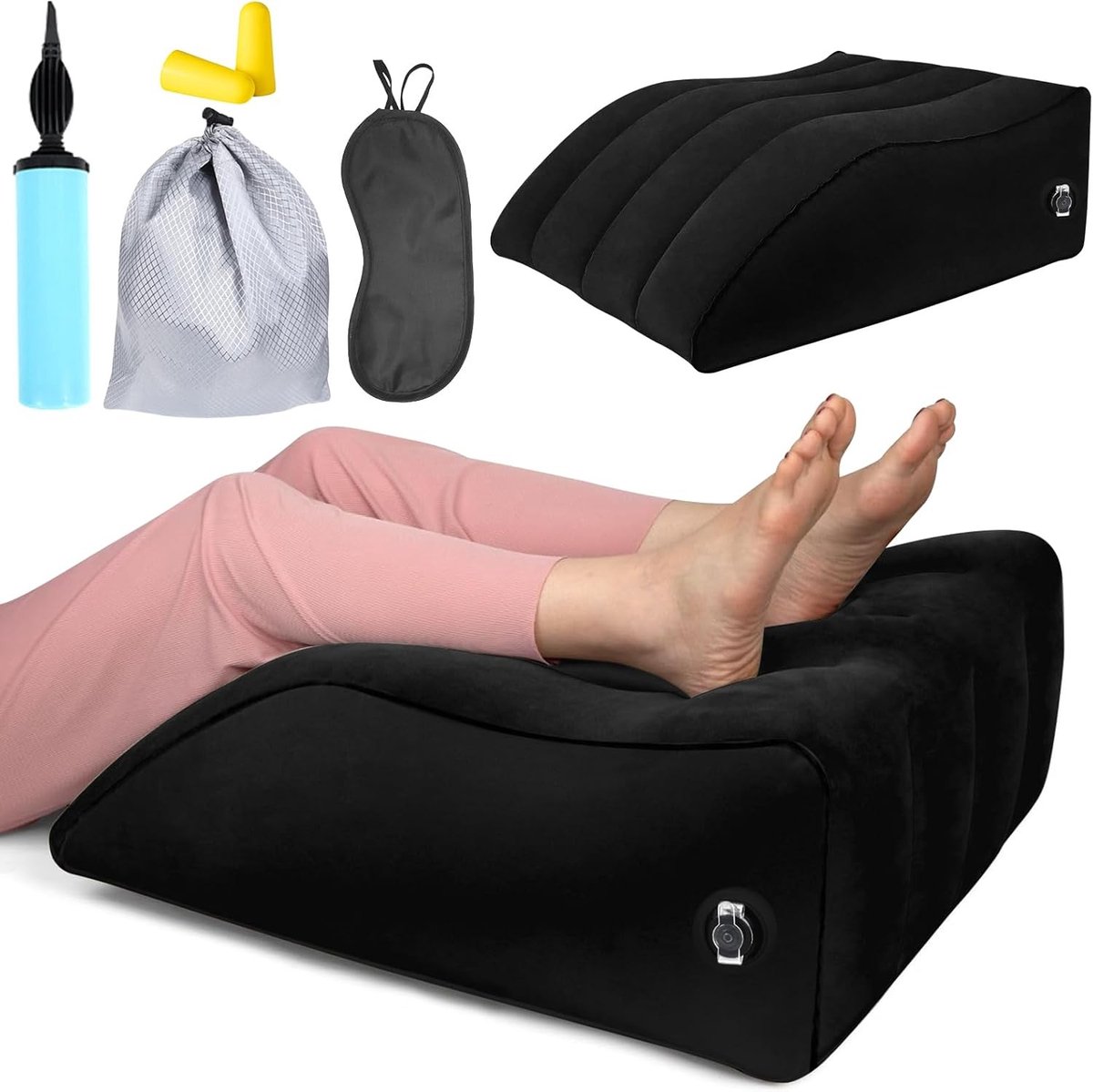 Ergonomisch Opblaasbaar Kussen voor Benen en Voeten, Ideaal voor Reizen, Ontspanning en Zwelling Verlichting, Zwart