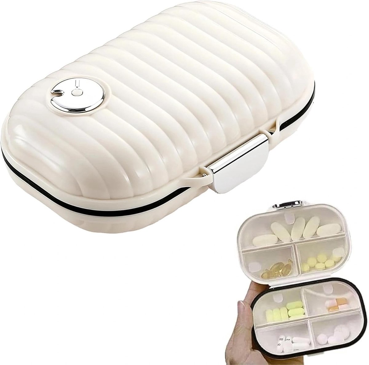 Kleine pillendoos voor 7 dagen met tijdregistratie, draagbare tablettenbox voor op reis, ideaal voor medicatie en kleine voorwerpen